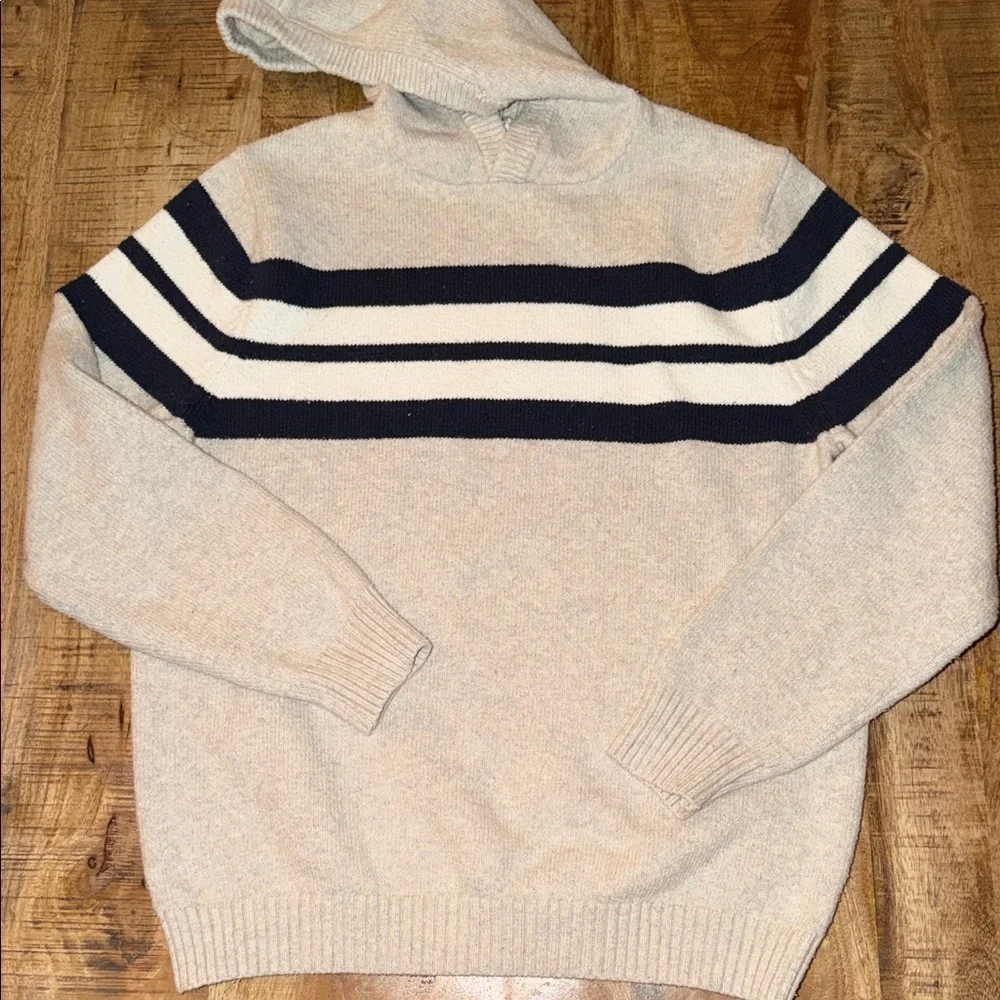 Men's Beige Hoodie Sweater with Black Stripes